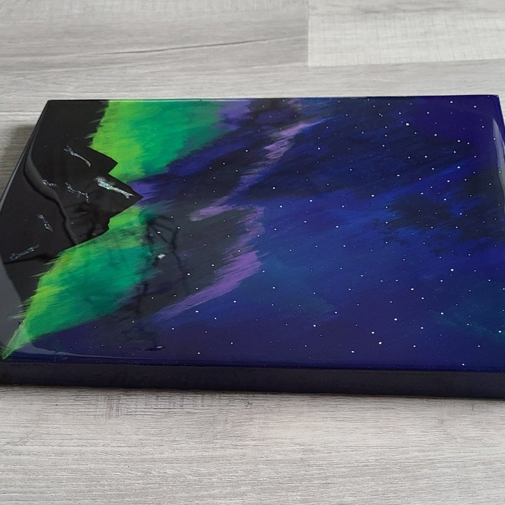 Original Art, Northern Lights, Acrylic Painting With Resin - Picture 3 of 7